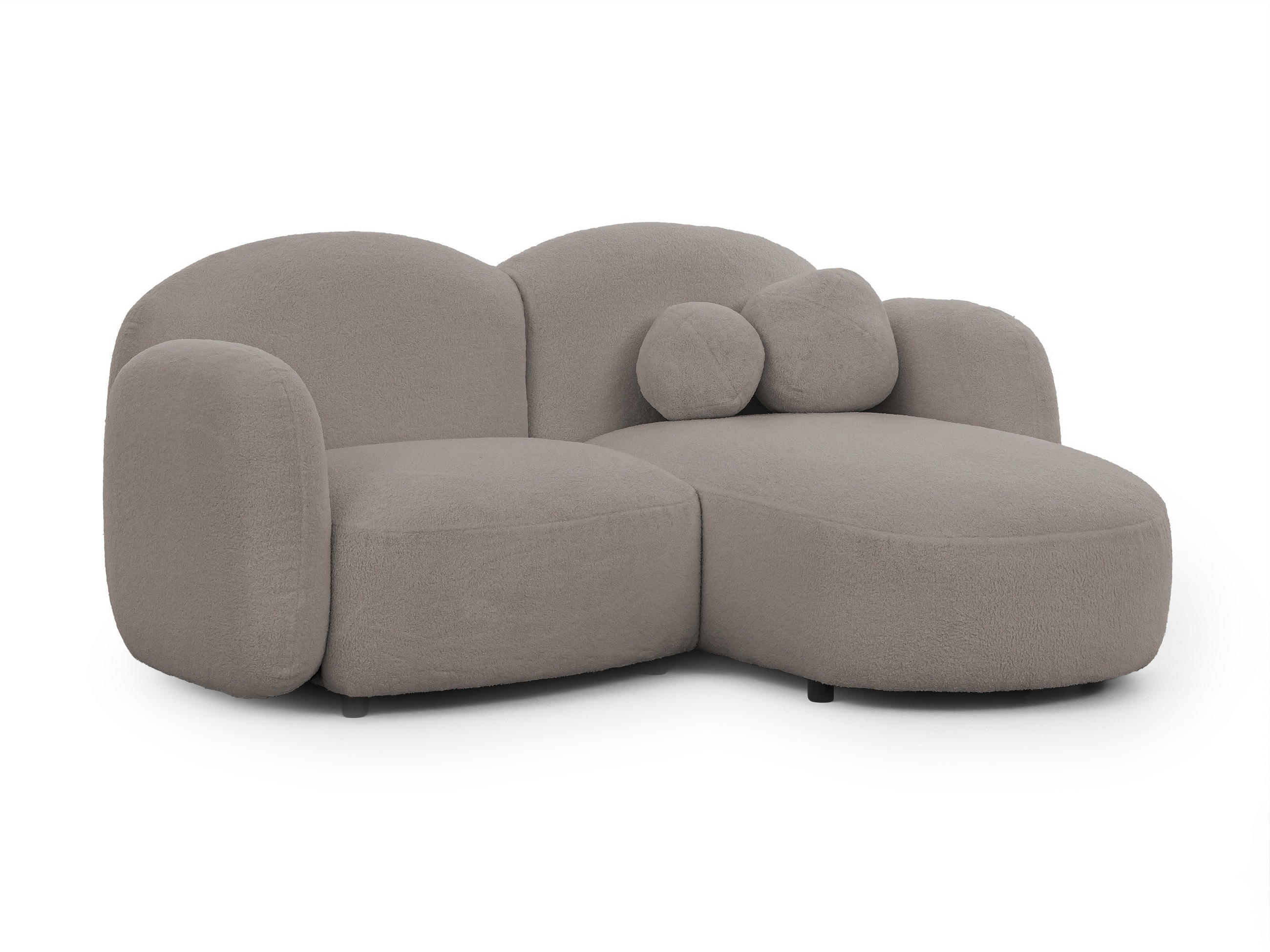 ECKSOFA Nuvola mit abgerundetem Design Hellgrau Bouclé-Stoff - Ottomane Rechts - Hellgrau/Schwarz, Holz/Kunststoff (190/146cm) - S-Style Möbel