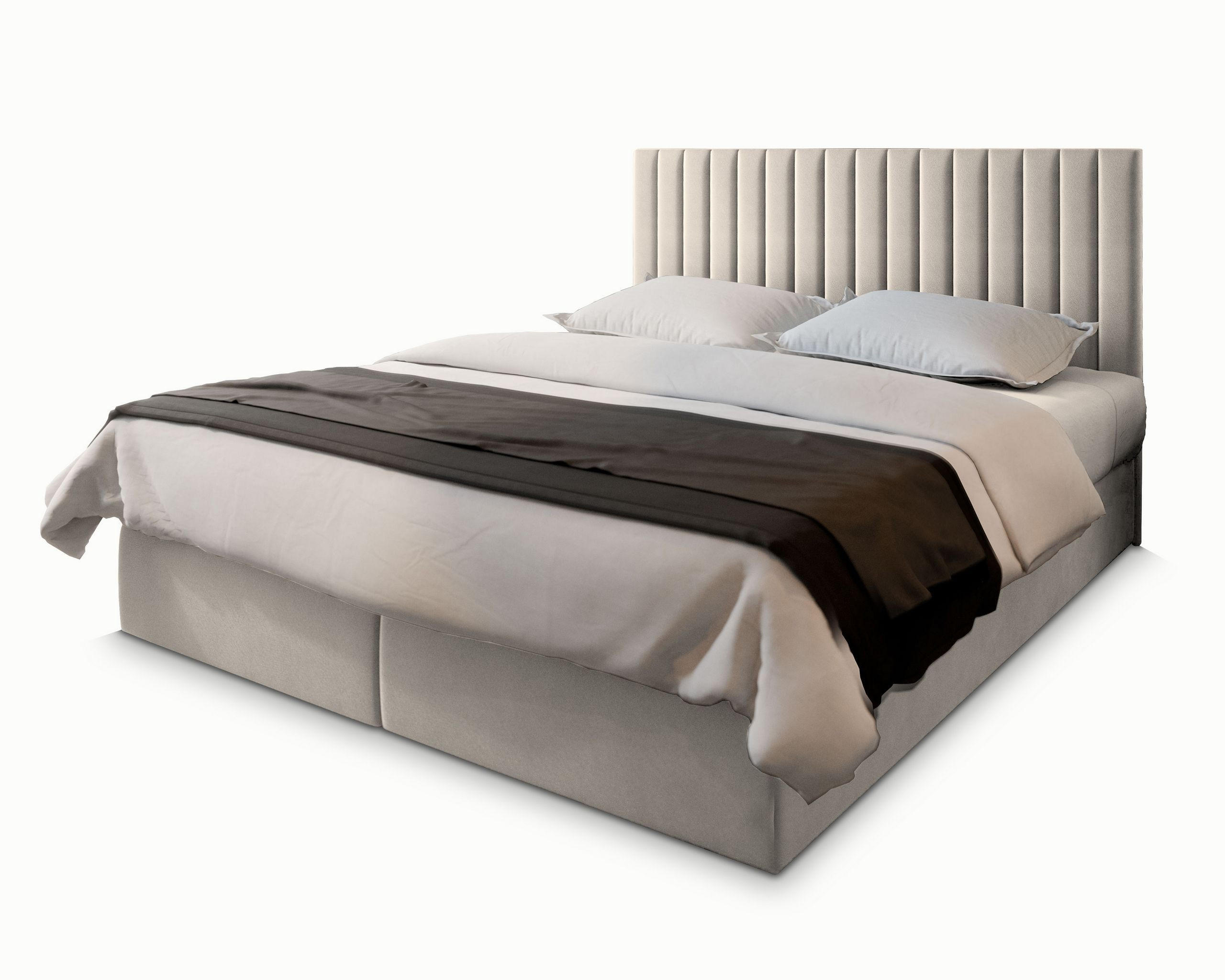 BOXBETT BRESEL 160x200 cm mit Matratze und Topper - Beige - Beige, Holz (160/200cm) - MASSENO