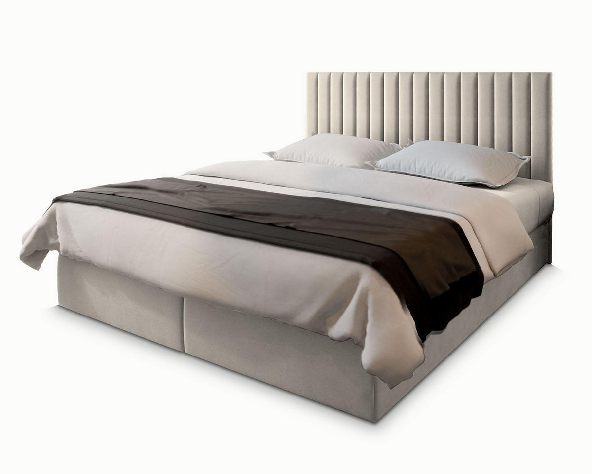BOXBETT BRESEL 180x200 cm mit Matratze und Topper - Beige - Beige, Holz (180/200cm) - MASSENO