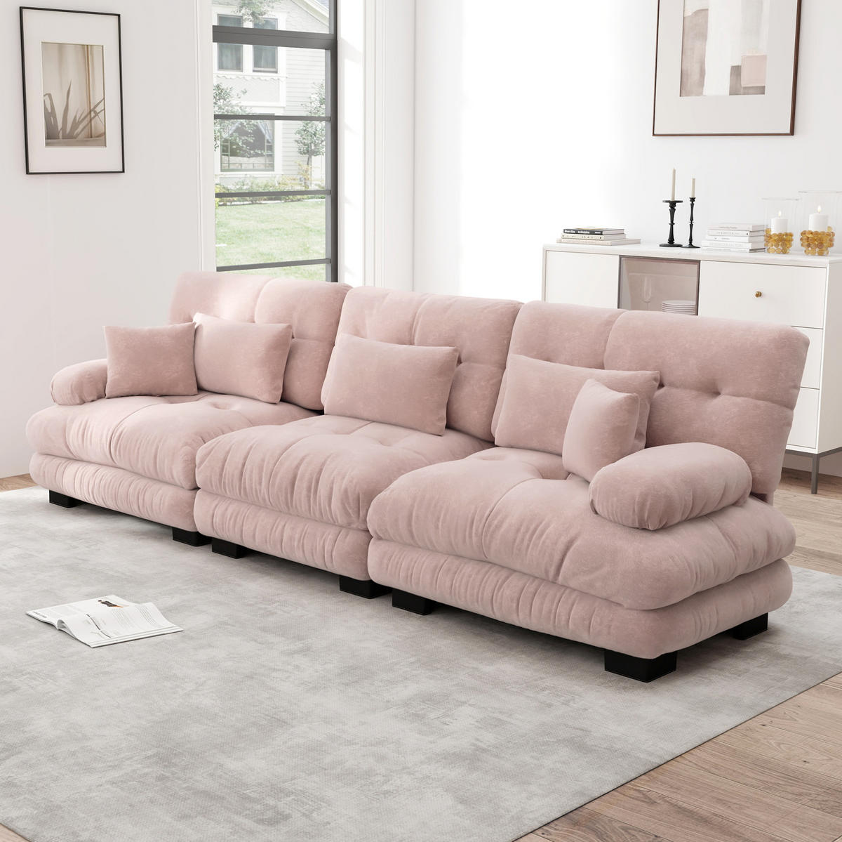 ECKSOFA 313/77/81 cm rosa aus Chenille mit Tiefsitz und modularer Form - Pink, Textil (77/313cm) - OKWISH