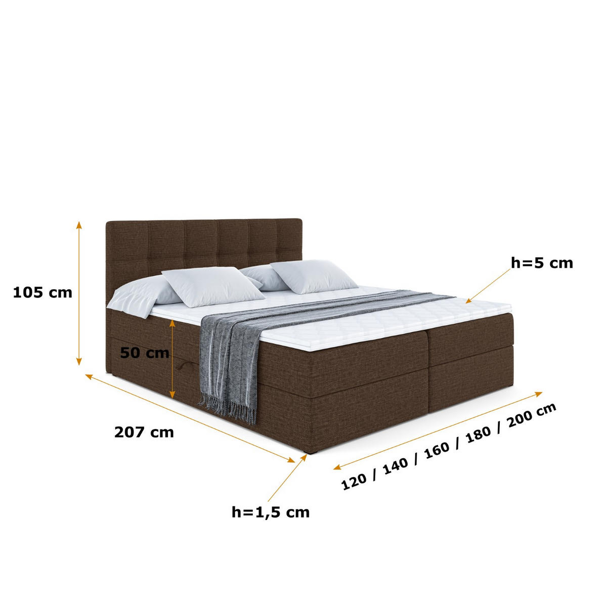BOXBETT mit Matratze H3 und Lattenrost - MARCE - 160x200 Braun - Braun, Holzwerkstoff (160/200cm) - ALTDECOR