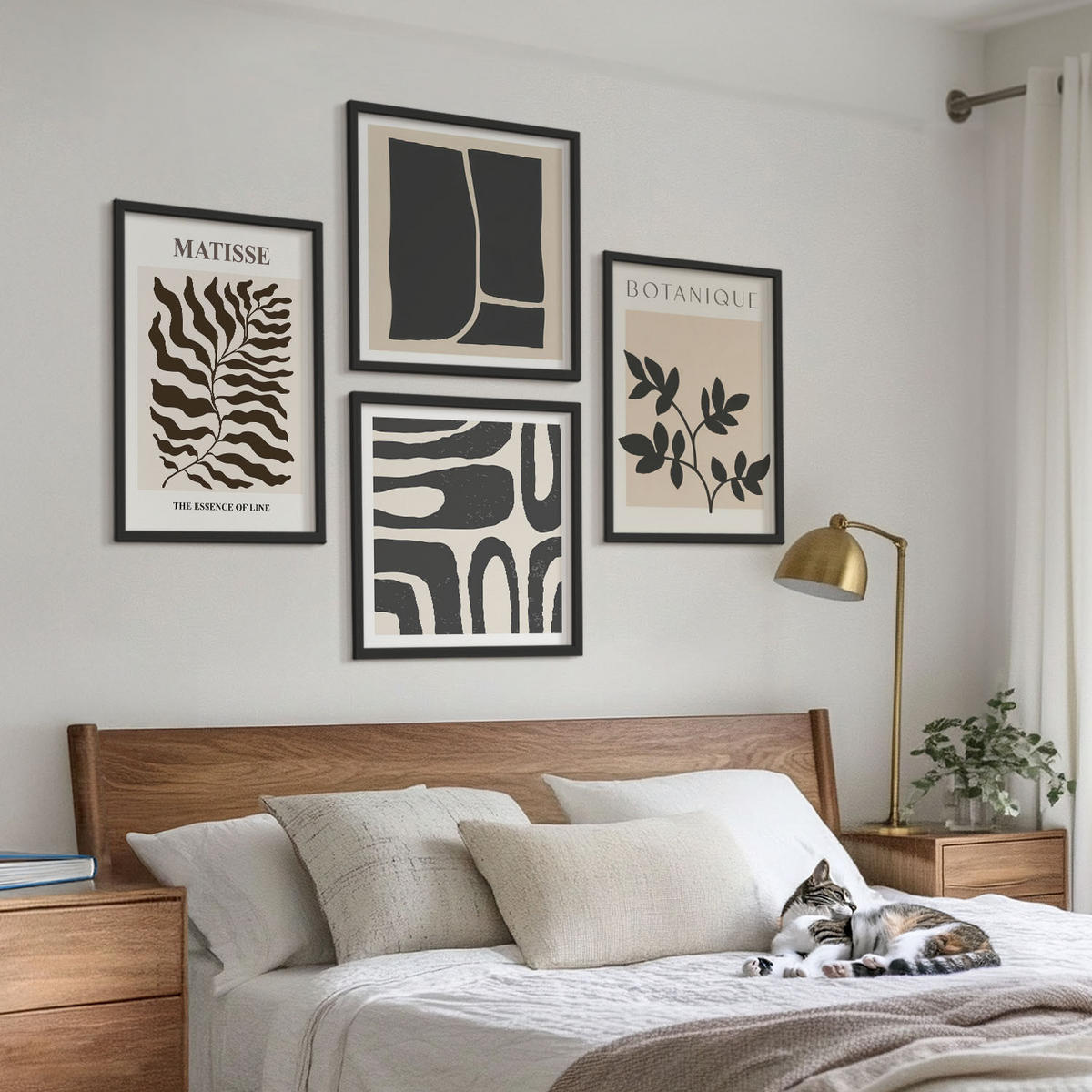BILDER SET 4er Set - 50x50 cm & 40x60 cm Schwarzer Rahmen - Minimalistische Pflanzenposter - Schwarz, Kunststoff (50/50cm) - TULUP