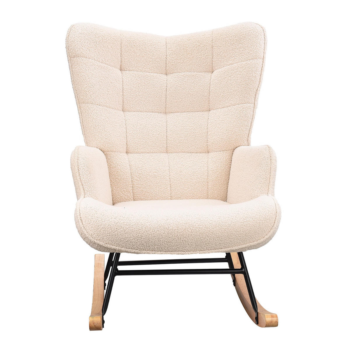 SCHAUKELSTUHL Teddy Comfort mit quadratisch gesteppter Rückenlehne, Teddy-Fleece Beige - Beige, Textil (68/92/75cm) - DELFA
