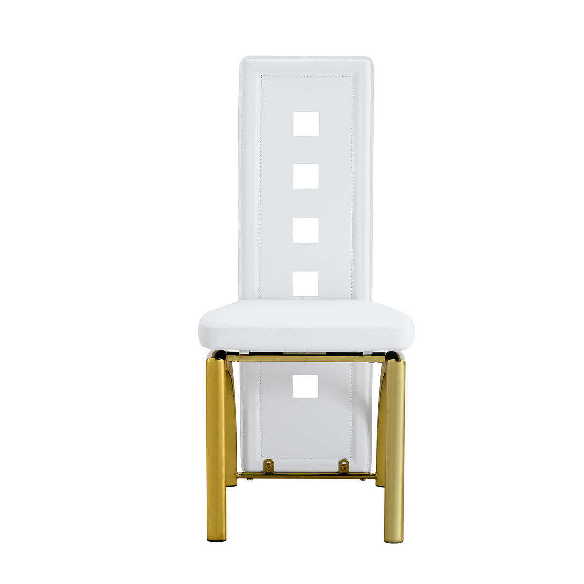 ESSGRUPPE DE-39452 3-teilig, Glastisch und 2 Stühlen mit Lochmuster Weiß/Gold - Goldfarben/Weiß, Metall (88/75/88cm) - ComfortXL