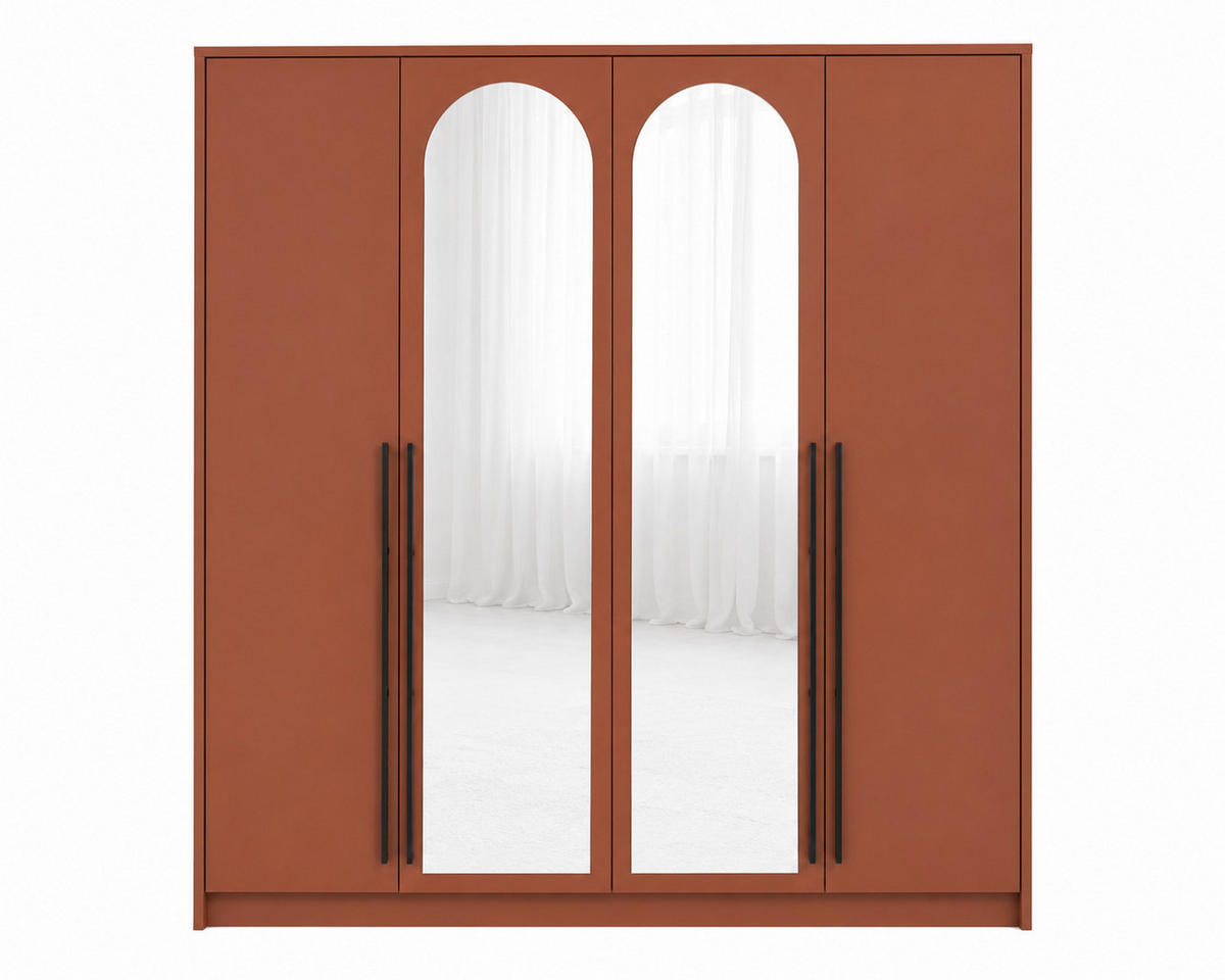 KLEIDERSCHRANK MIT SPIEGEL: Terrakotta / Griffe Silber, 205 x 65 x 217,2 cm - Silberfarben/Terracotta, Holzwerkstoff (205/217.2/65cm) - 3XE LIVING