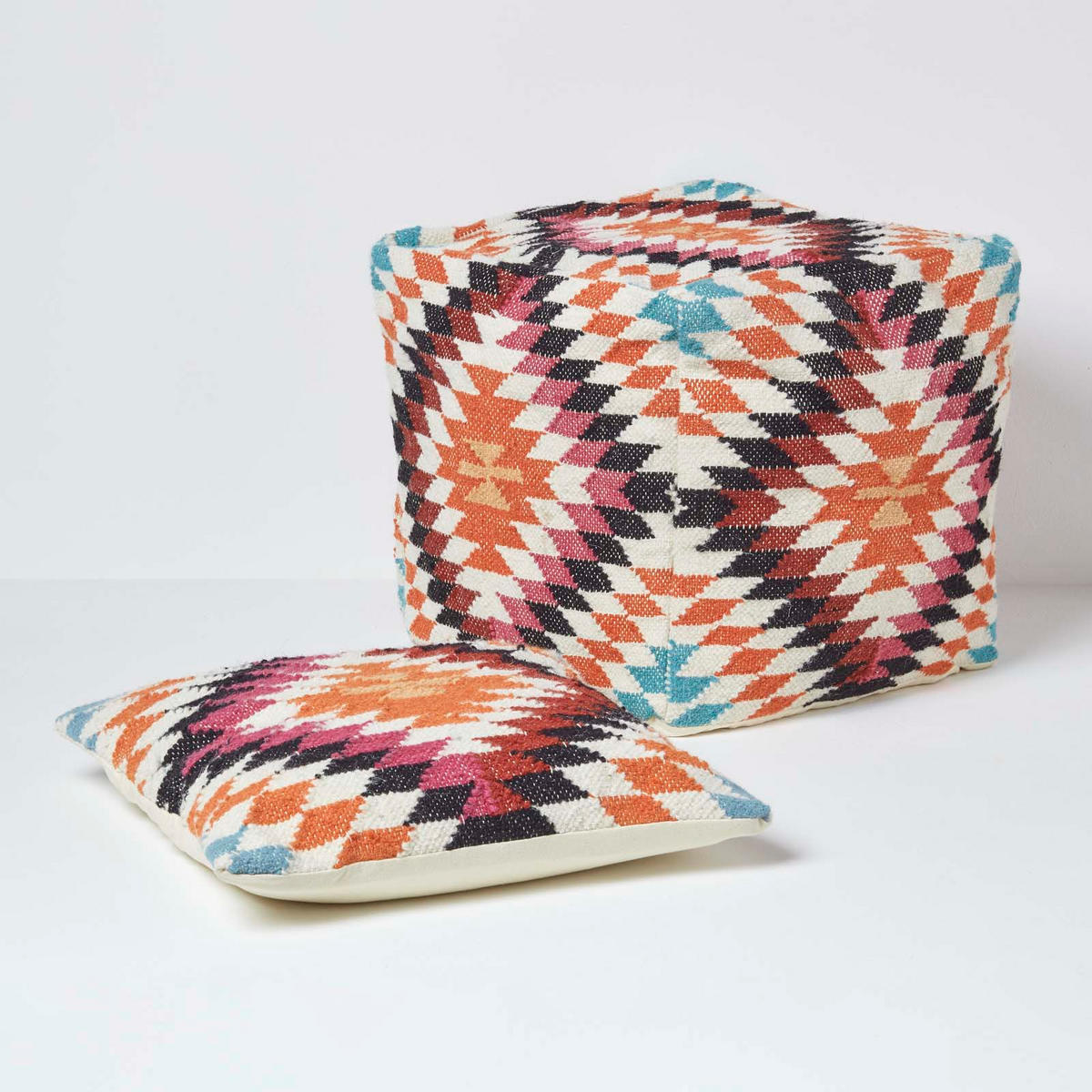 KELIM-POUF Manila mit Ethno-Muster, 43/43/43 cm - Multicolor, Textil (43/43/43cm) - Homescapes