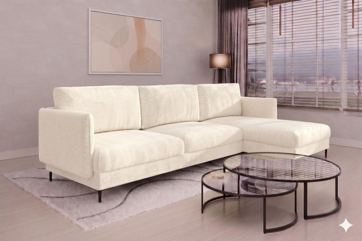 ECKSOFA Helmer Max In Stoff Vibe - Creme, Holzwerkstoff/Textil (323/164cm) - Fun Möbel