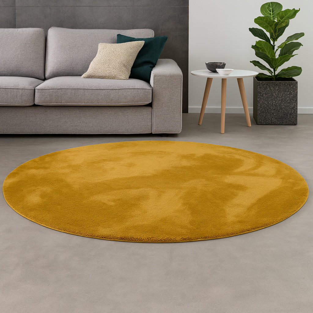FELLTEPPICH SUPER SOFT PEARL RUND - Currygelb, Textil (160/160cm) - Pergamon