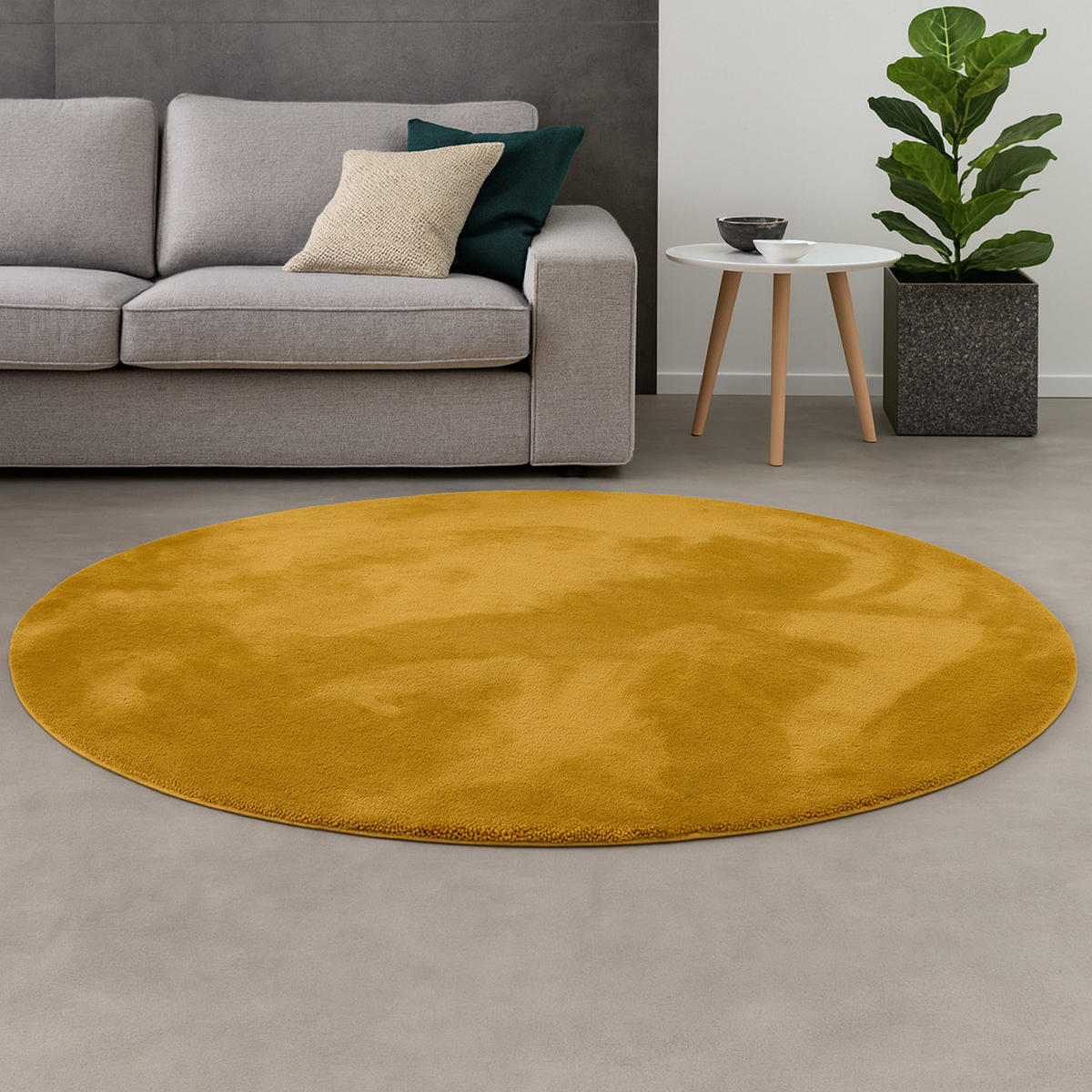 FELLTEPPICH SUPER SOFT PEARL RUND - Currygelb, Textil (120/120cm) - Pergamon