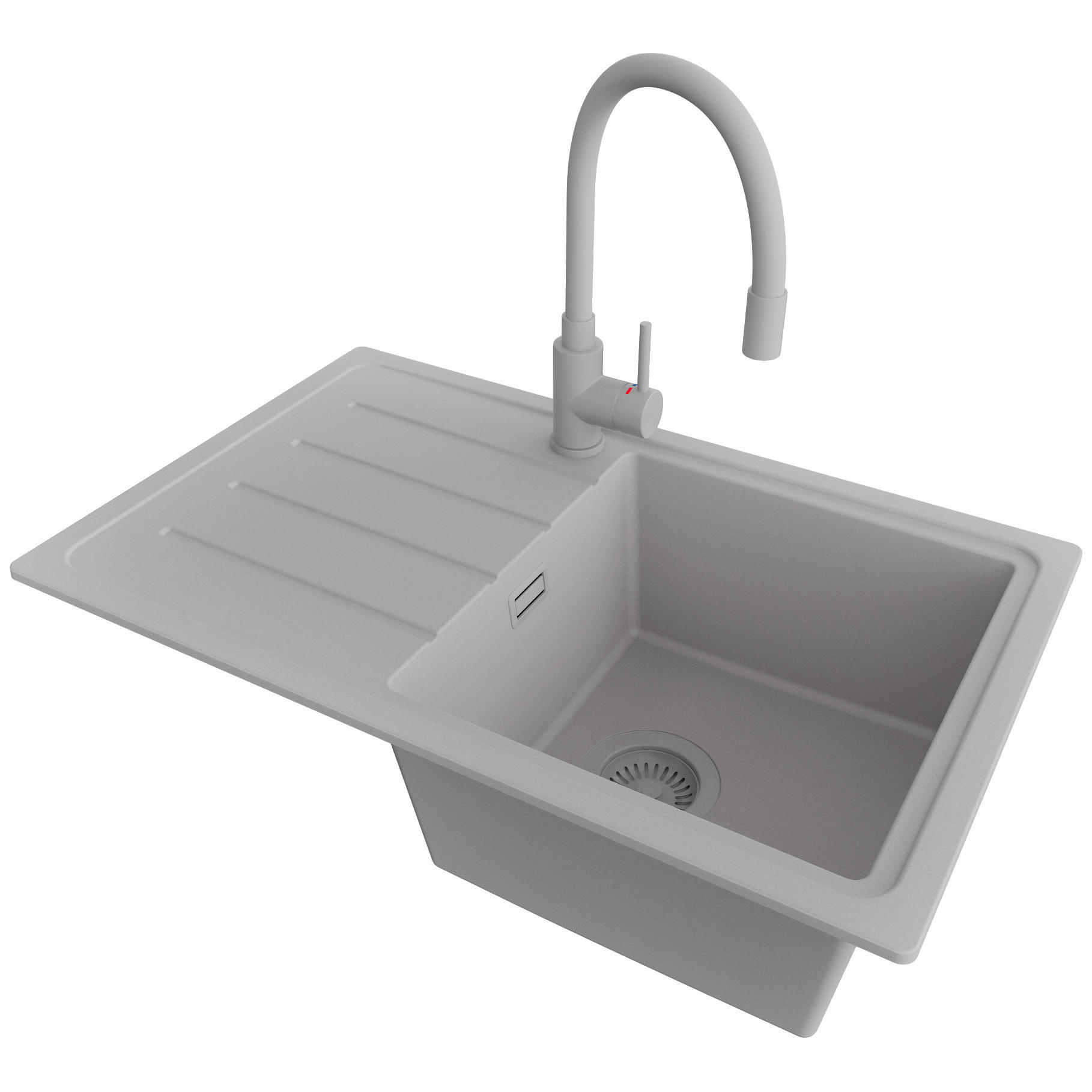 GRANITSPÜLE Kopenhagen Easy, 2-er set Grau 70/44 cm 1 Becken + Küchenarmatur 38/14 cm + Ablauf-Set ab 45er Unterschrank - Grau, Kunststoff (70/20/44cm) - Primagran