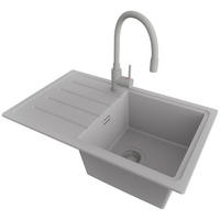 GRANITSPÜLE Kopenhagen Easy, 2-er set Grau 70/44 cm 1 Becken + Küchenarmatur 38/14 cm + Ablauf-Set ab 45er Unterschrank - Grau, Kunststoff (70/20/44cm) - Primagran