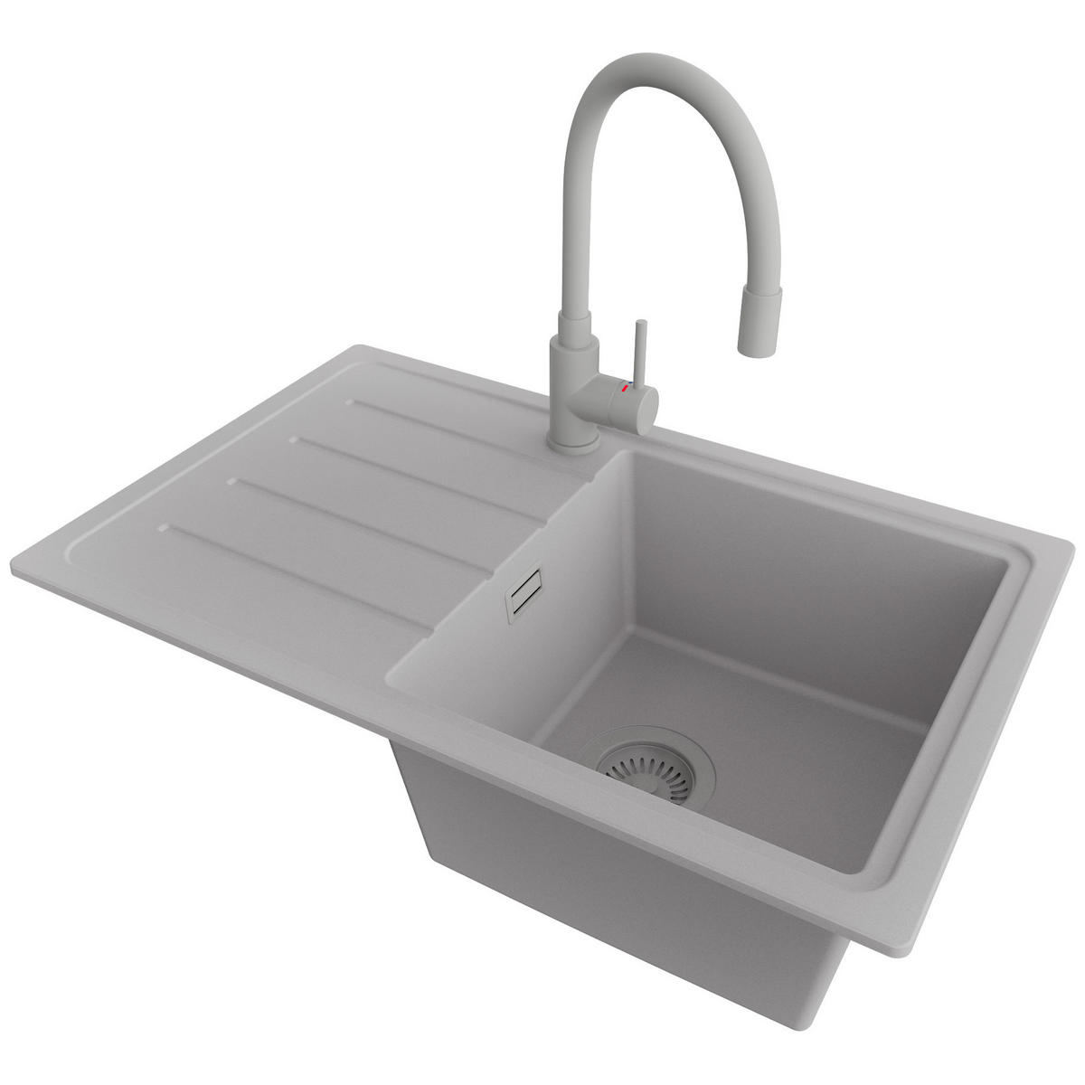 GRANITSPÜLE Kopenhagen Easy, 2-er set Grau 70/44 cm 1 Becken + Küchenarmatur 38/14 cm + Ablauf-Set ab 45er Unterschrank - Grau, Kunststoff (70/20/44cm) - Primagran
