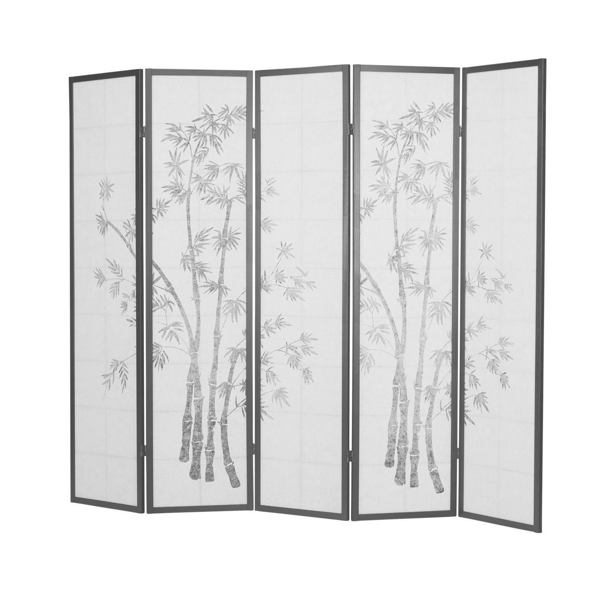 PARAVENT 5-tlg. 220/179 cm Schwarz Bambusmuster - Schwarz, Holz (220/179/2cm) - Homestyle4u
