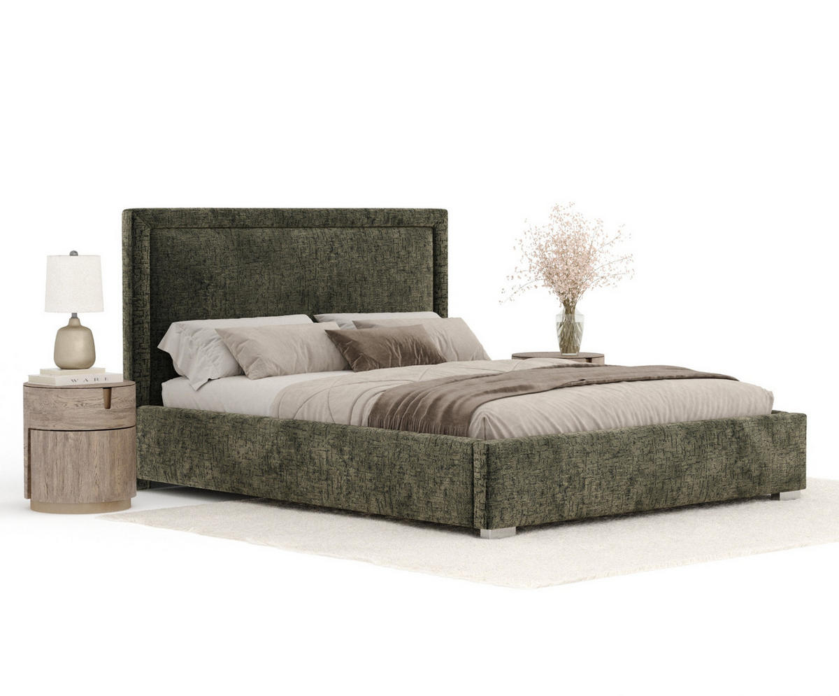 POLSTERBETT Ordina Olivgrün 160/200 cm im Chenille-Stoff - Silberfarben/Naturfarben, Holz/Holzwerkstoff (160/200cm) - Maison de Reve