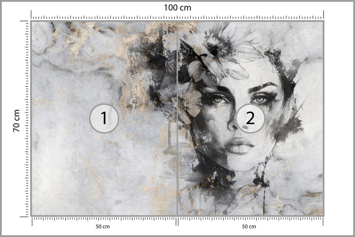 FOTOTAPETE für Wohnzimmer Frau Porträt Beton Blumen Modern 100x70 - Goldfarben/Schwarz, Papier (100/70cm) - Muralo