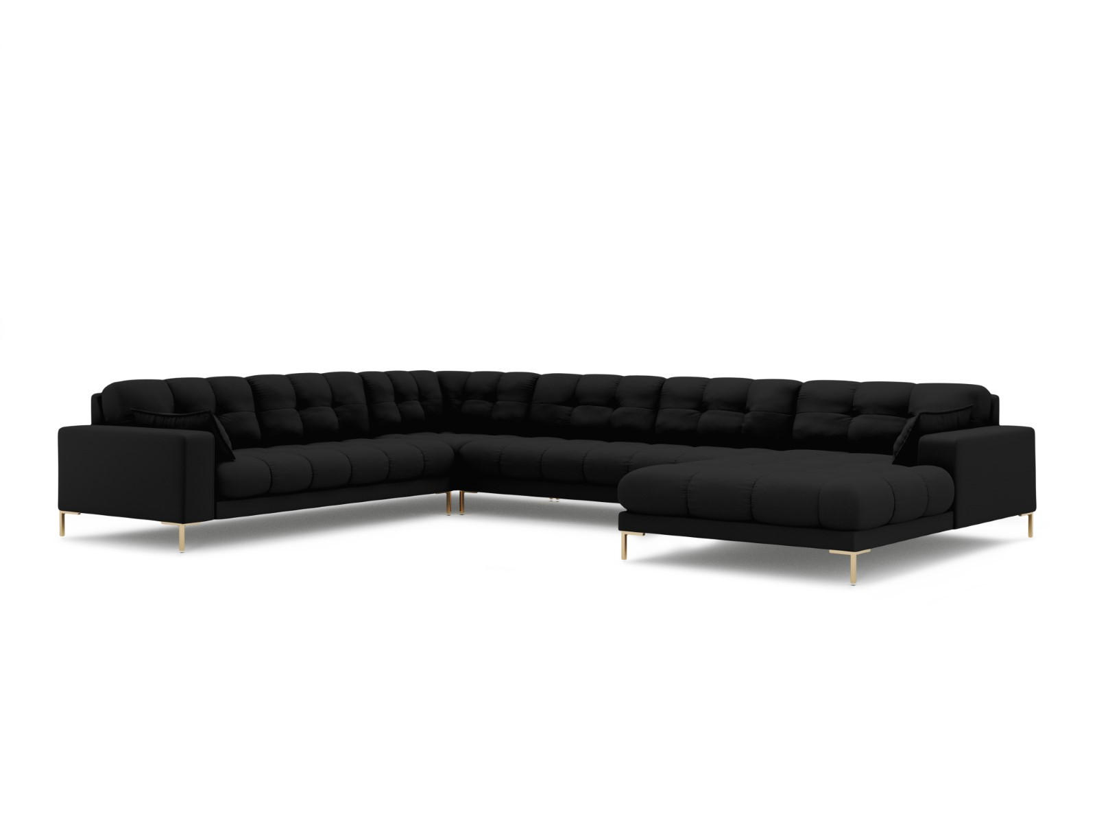 PANORAMASOFA links Mamaia aus strukturiertem Stoff schwarz 7 Sitzplätze - Schwarz, Textil (256/75/327cm) - Micadoni