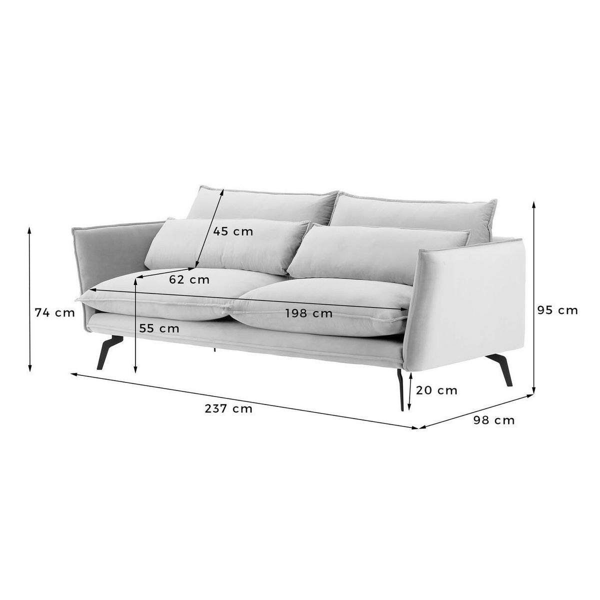 DREISITZER-SOFA Layla-Velluto 2 - Creme, Holz/Textil (237/95/98cm)