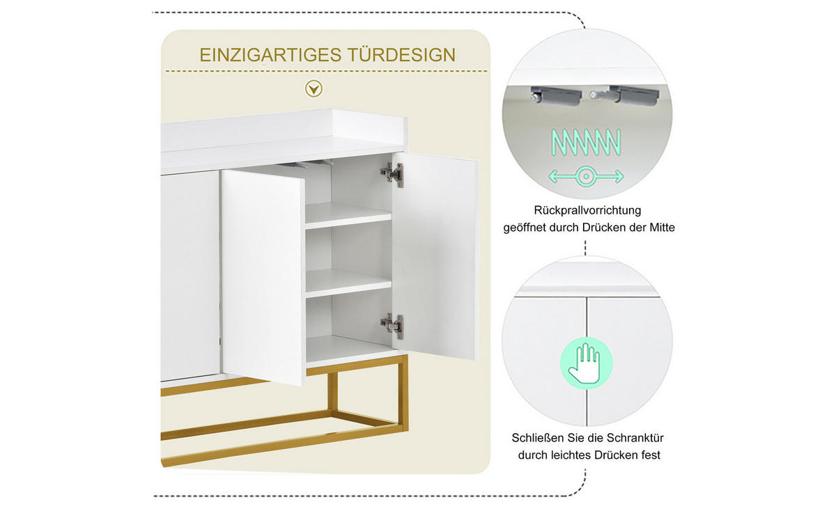 SIDEBOARD Weiß 120/30/80 cm - Weiß, Holzwerkstoff/Metall (30/80/120cm) - Urban Meuble