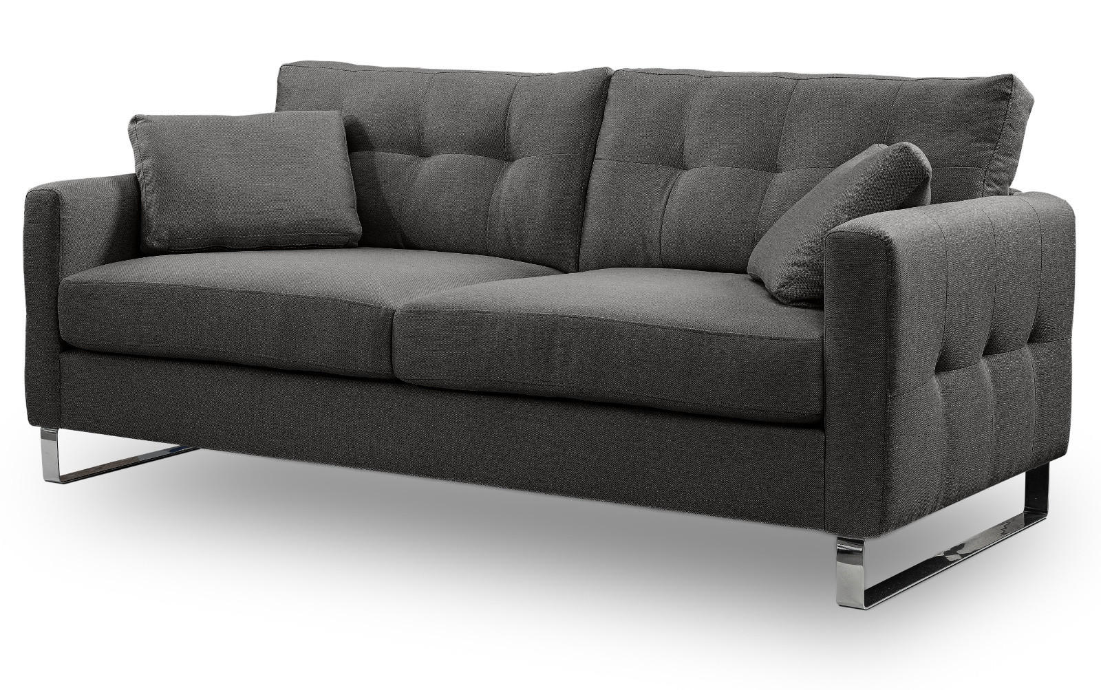 SOFA grau Flachgewebe 2,5-Sitzer 203 cm, Couch mit Steppoptik - Chromfarben/Grau, Holz/Textil (203/92/94cm) - Inn.Furn