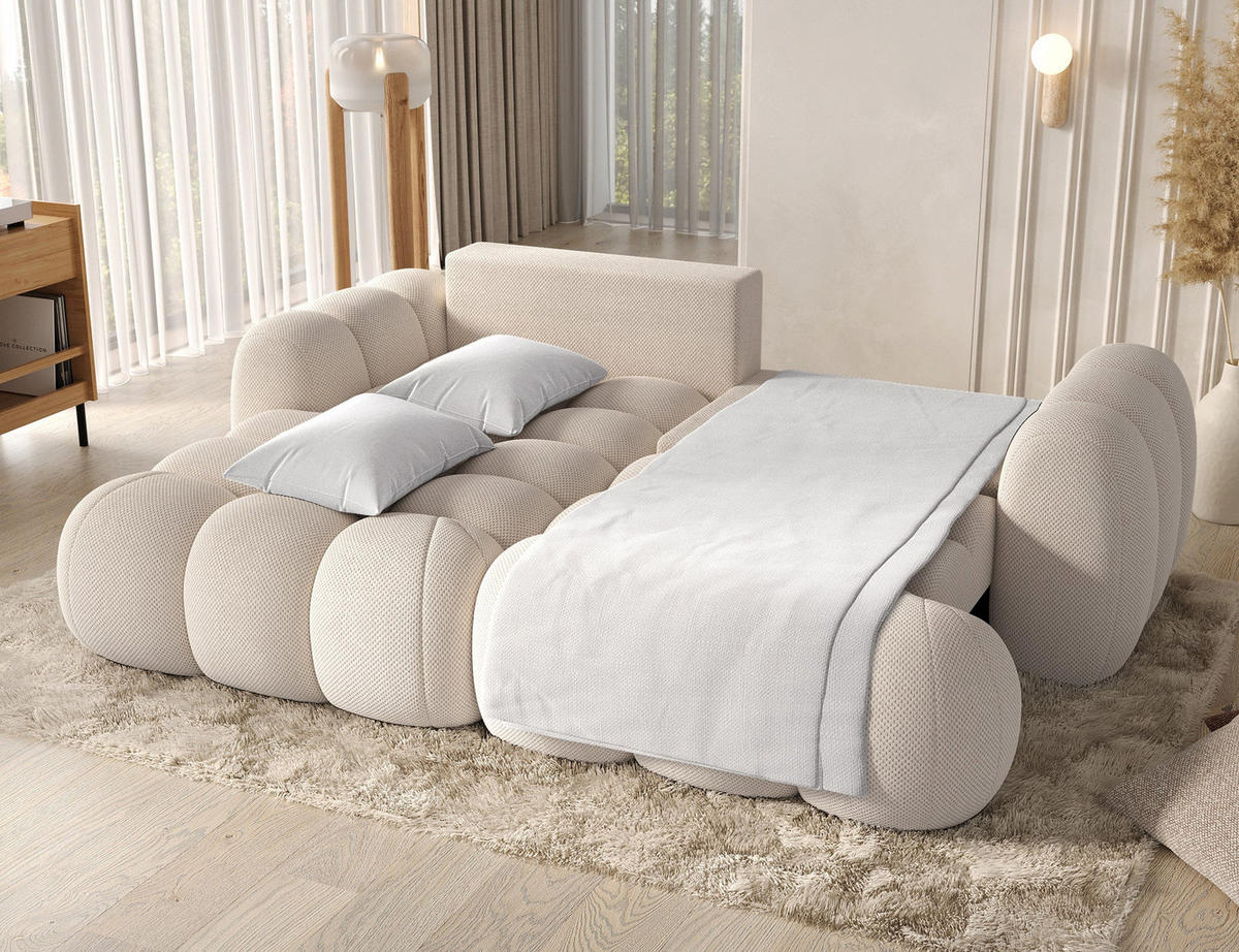 ECKSOFA COVELION L-Form – Schlaffunktion, Bettkasten, Wellenfederung, HR-Kaltschaum, inkl. Kissen, moderner Wohnkomfort - Beige, Kunststoff (260/167cm) - Wohnideebilder