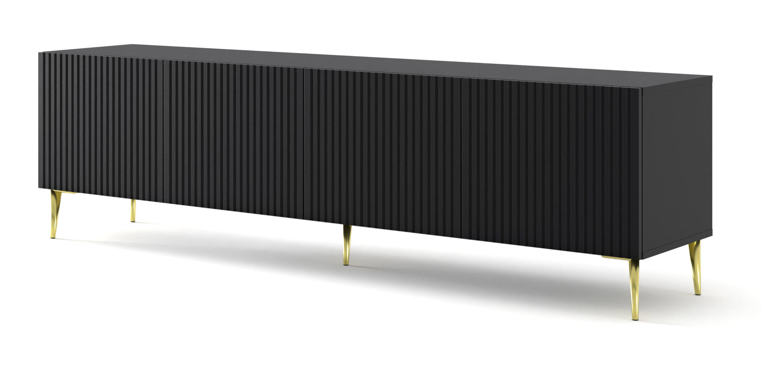 TV LOWBOARD Schwarz, Schwarz, Gold 200/56/42 - Goldfarben/Schwarz, Holzwerkstoff (200/56/42cm) - RAUMHIRSCH FURNITURE
