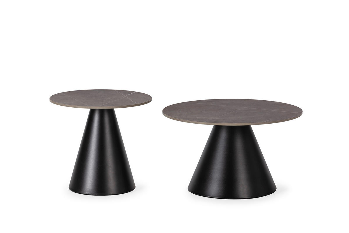COUCHTISCHEN (Set aus 2) in grau - louna 70/70/40 cm - Schwarz, Stein (70/70/40cm) - Calicosy