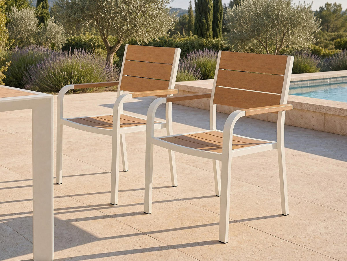 GARTENSTUHL - 56 cm x 60 cm - Metall - Naturfarben Hell, Weiß - NYROS - Naturfarben/Weiß, Metall (56/85/60cm) - Vente-Unique