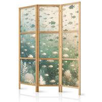 PARAVENT Japanischer 3-tlg 135x172 cm Fische und Meerespflanzen - Grün, Holz/Textil (135/172/3cm) - Muralo