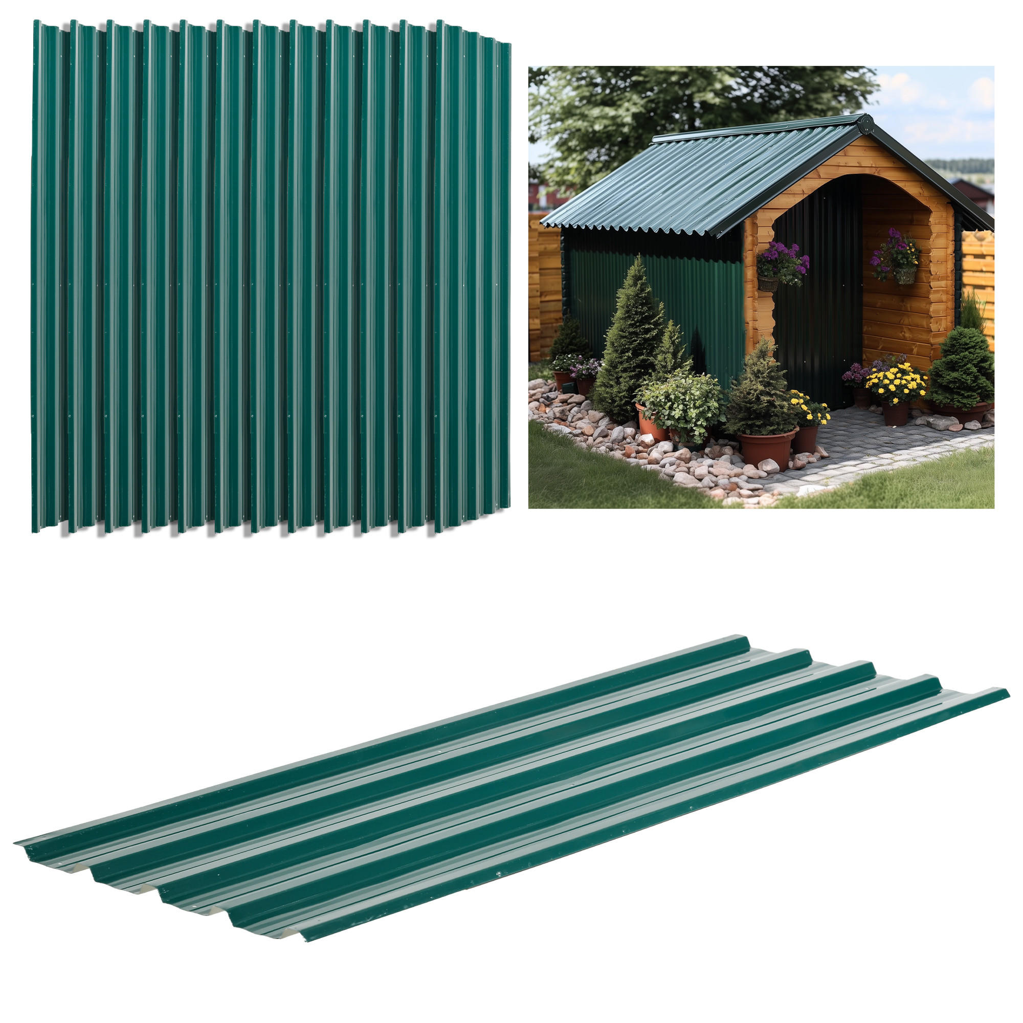 GERÄTEHAUS Grün wasserdicht verzinkter Stahl 129/45/0.03 cm 12er-Set - Grün, Metall (129/45cm) - PANGIVO