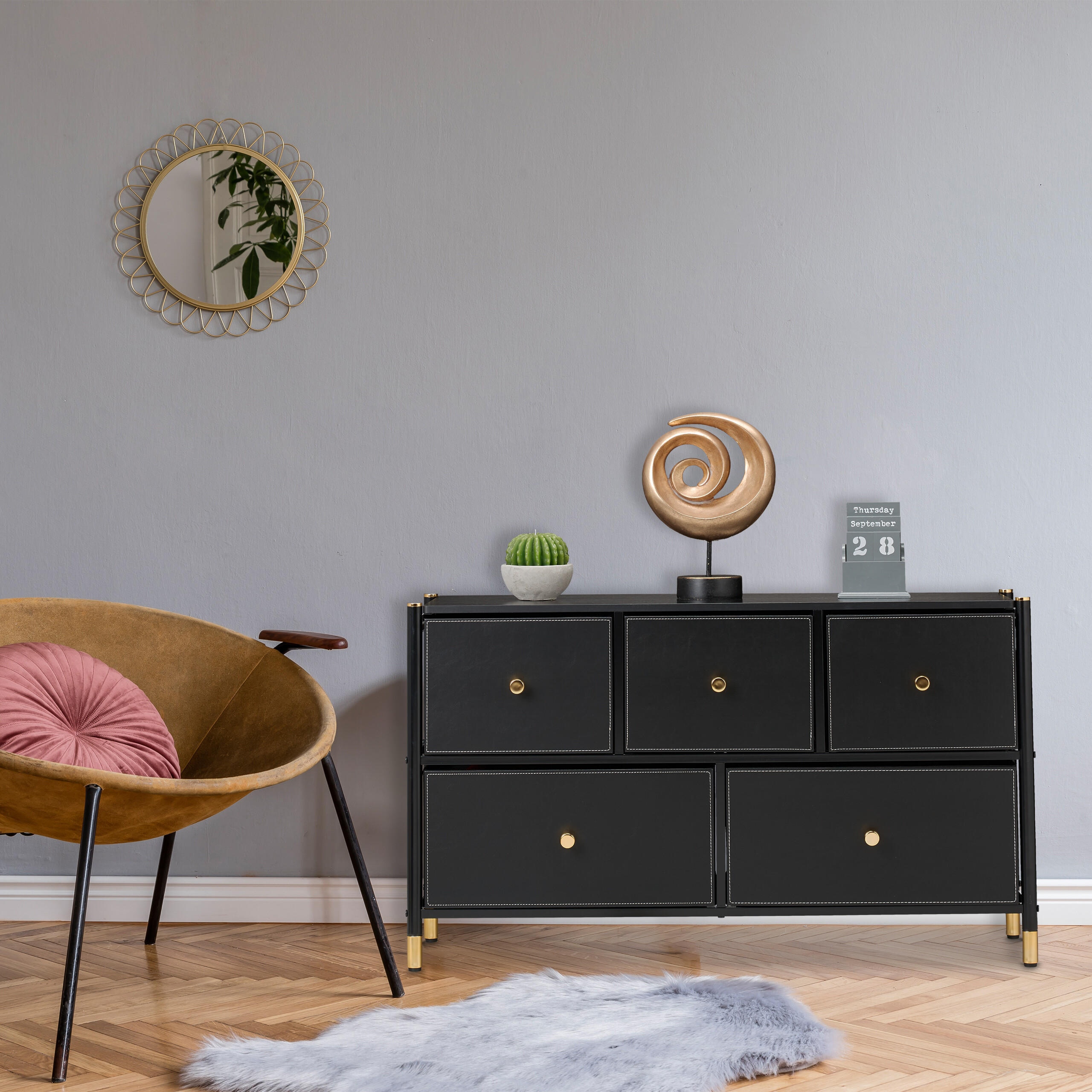 KOMMODE - Schwarz, Holzwerkstoff/Kunststoff (100/58.5/30cm) - Relaxdays