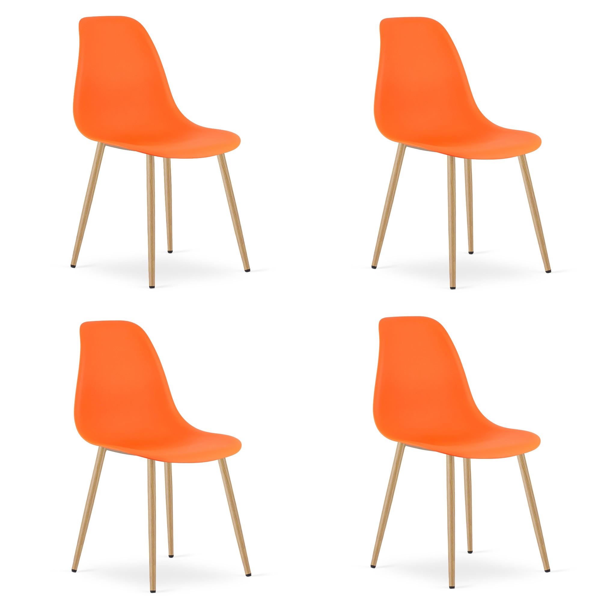 ESSZIMMERSTUHL 4-er Set KALEO orangefarbener Sitz, natürliche Beine - Orange/Naturfarben, Kunststoff (46/84/51cm) - Valora