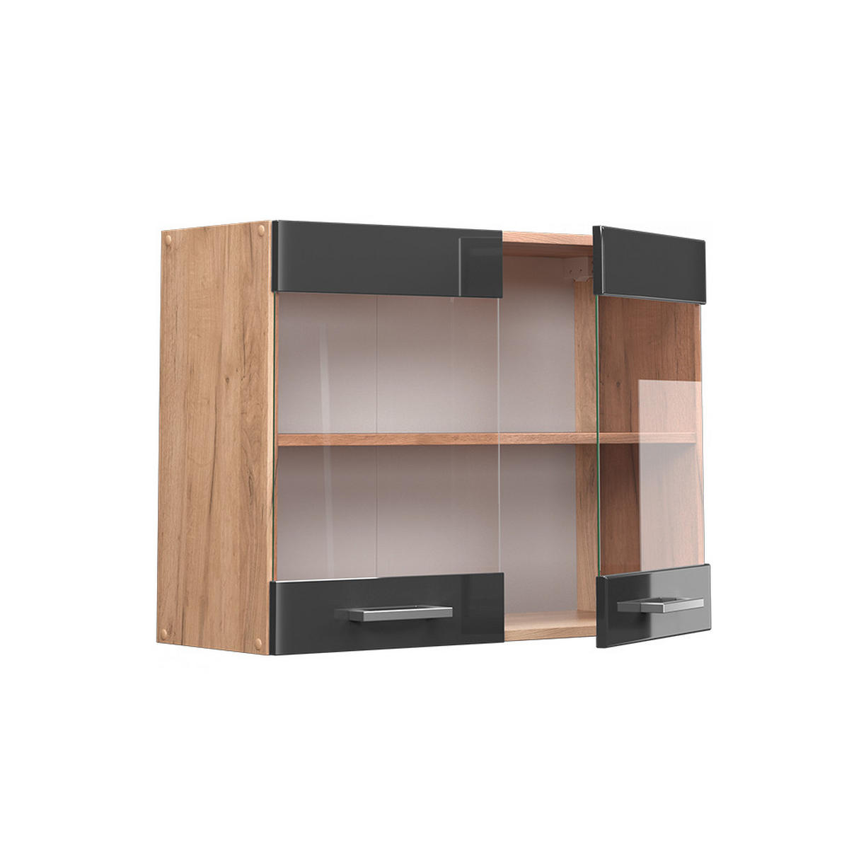 KÜCHENGLASSCHRANK R-Line Anthrazit Hochglanz 80 cm - Anthrazit/Eiche Wotan, Holzwerkstoff (80/60/31cm) - Vicco