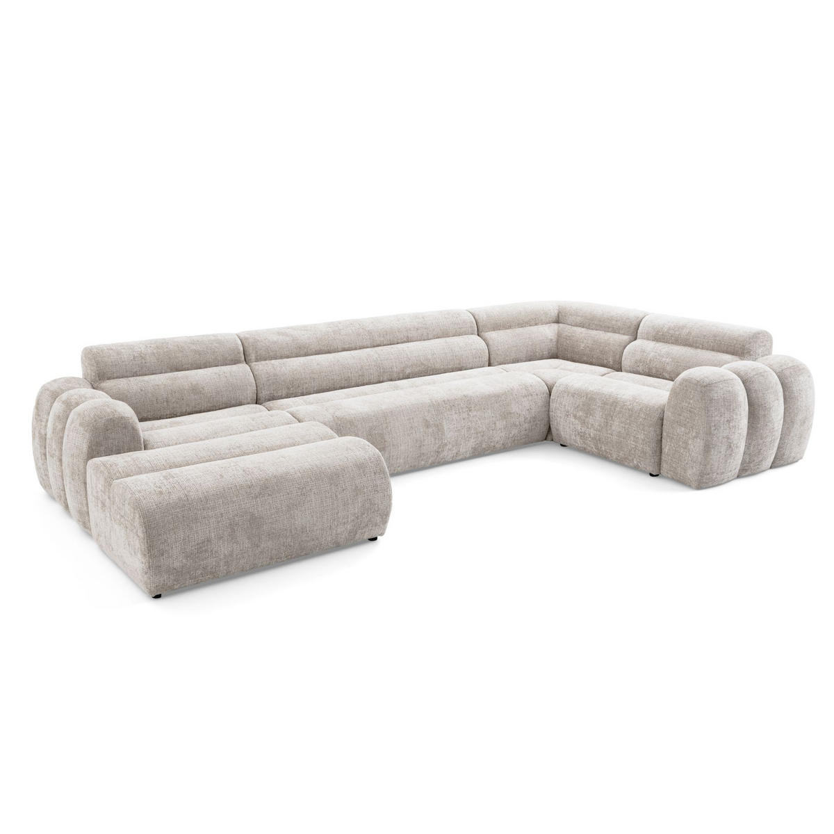 6-SITZER modulares Wohnlandschaft U XXL VEER SET 3 Rechts, 368 x 200 cm, Chenille Webstoff Creme - Creme/Schwarz, Holz/Kunststoff (200/75/368cm) - Muffo