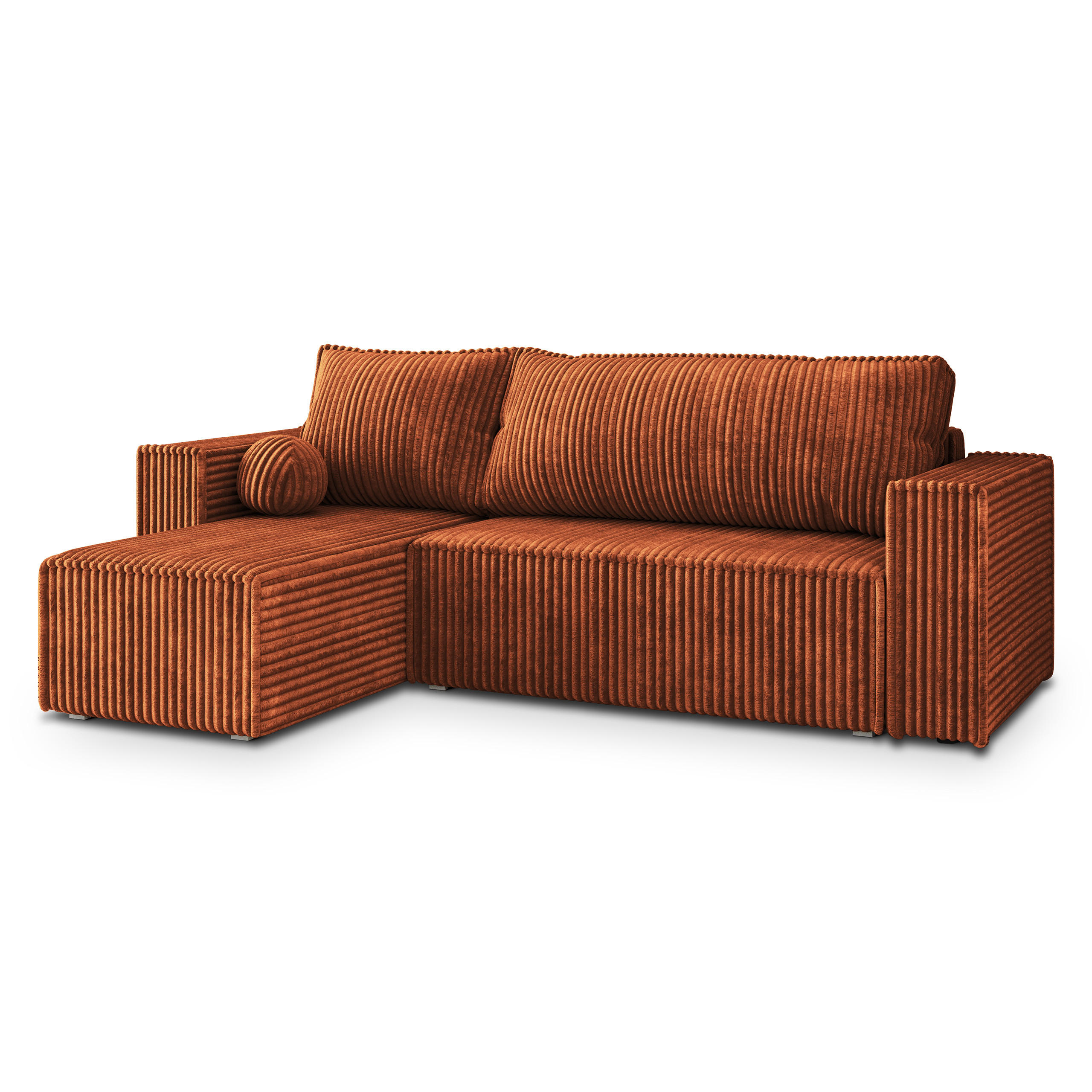 ECKSOFA RAVELO T Braun Kordstoff mit Schlaffunktion - Braun, Holz (240/140cm) - MASSENO