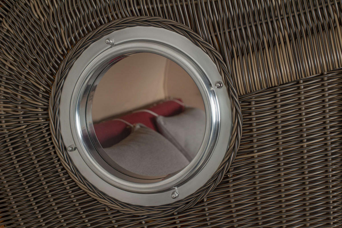 STRANDKORB Düne Grande Bullauge Teak PE Grey Dessin 594 - Rot/Braun, Metall (142/170/95cm) - Mr. Deko