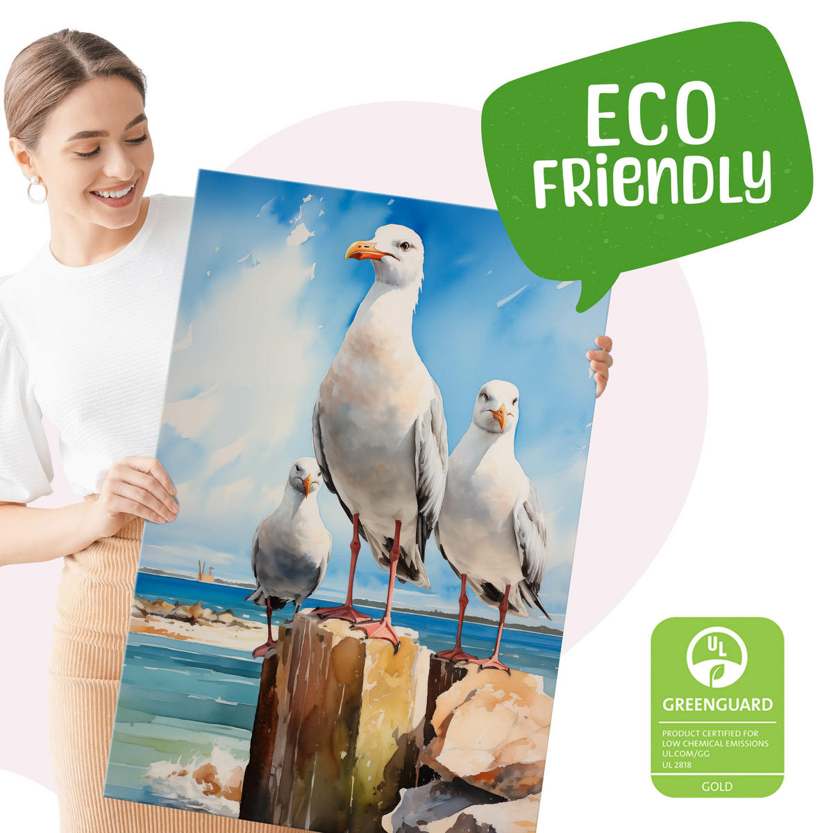 LEINWANDBILD Abstrakte Möwen Vor Dem Meereshintergrund 40x60cm - Blau/Beige, Textil (40/60cm) - Muralo