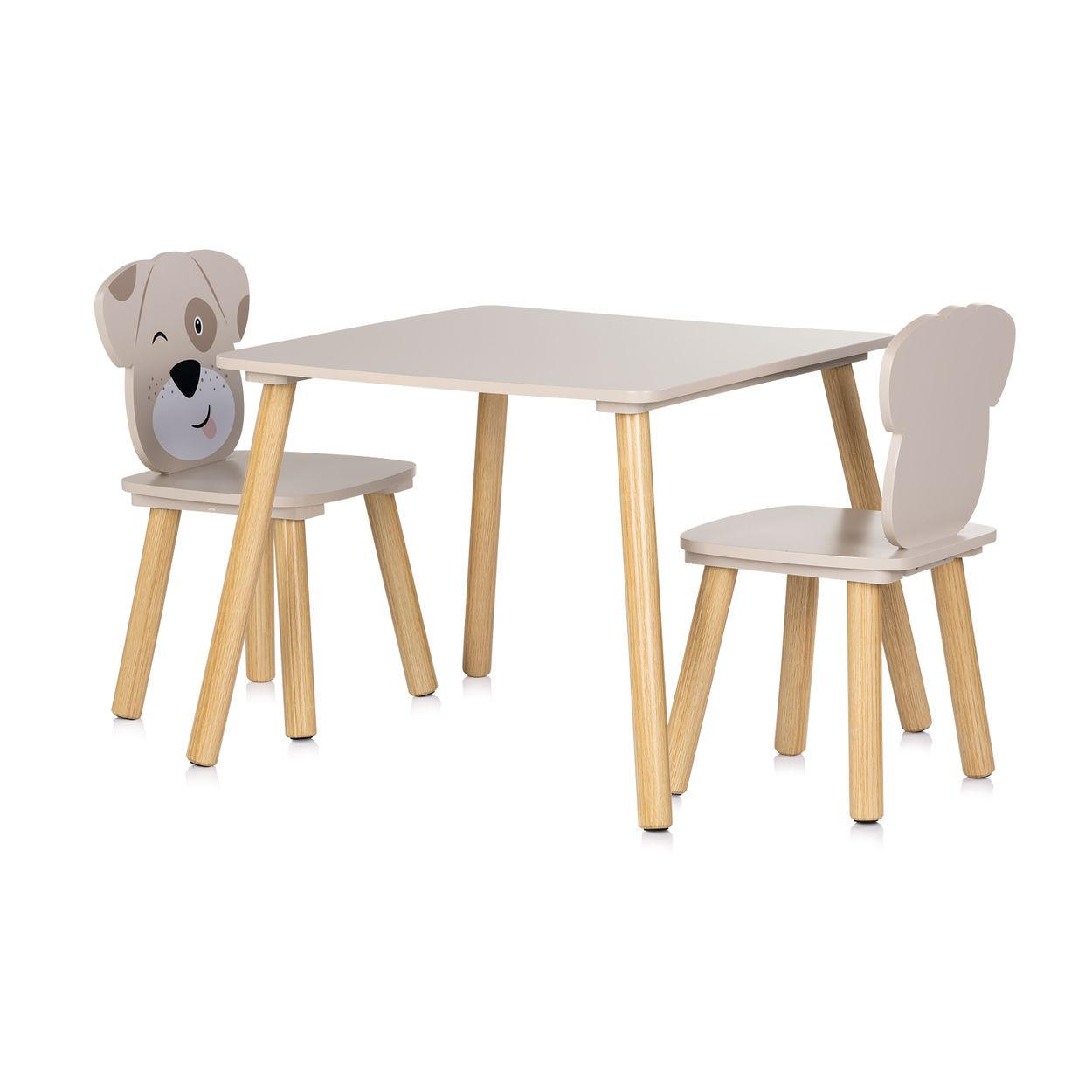 KINDERSITZGRUPPE 3-teilig beige 55 x 55 cm, Holztisch, 2 Holzstühle, Kiefernholzbeine, weiß, 3-teilig - Beige, Holzwerkstoff (55/45/55cm) - Chipolino