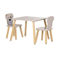KINDERSITZGRUPPE 3-teilig beige 55 x 55 cm, Holztisch, 2 Holzstühle, Kiefernholzbeine, weiß, 3-teilig - Beige, Holzwerkstoff (55/45/55cm) - Chipolino