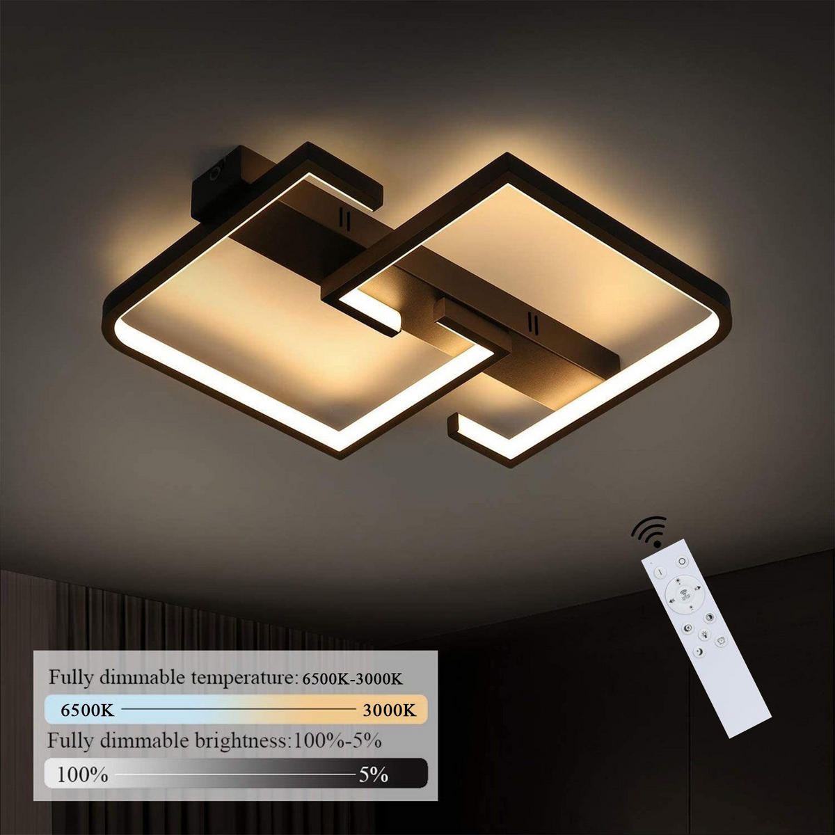 LED DECKENLEUCHTE Quenbyra 41/34/5 cm - Schwarz, Metall (41/34/5cm) - ZMH
