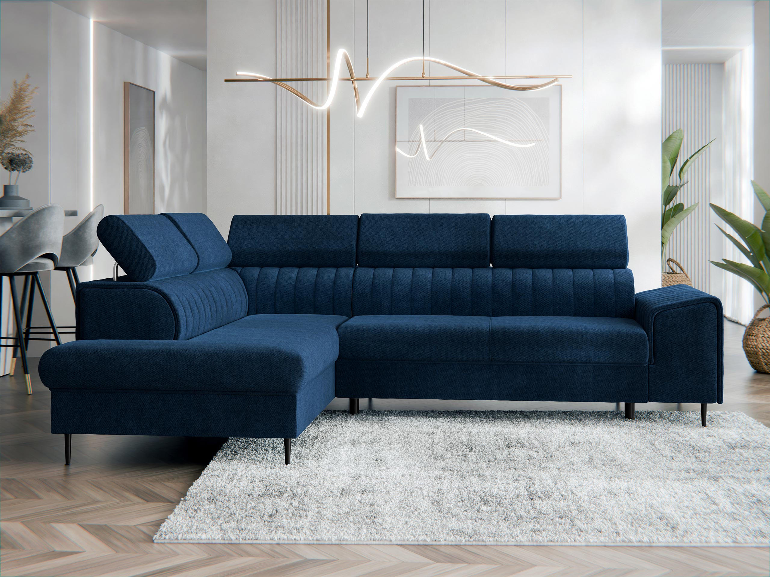 ECKSOFA Kadurin, Seite: Links - Schwarz/Dunkelblau, Holz/Kunststoff (276/206cm) - MIRJAN24