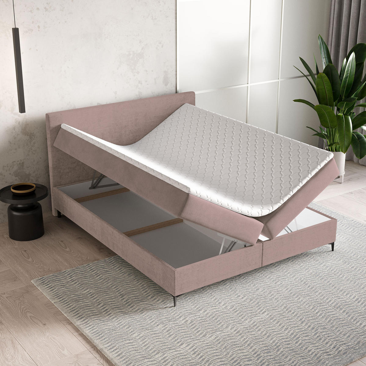 BOXBETT TORREL 180x200 cm mit Matratze und Topper - Rosa - Rosa, Holz (180/200cm) - MASSENO