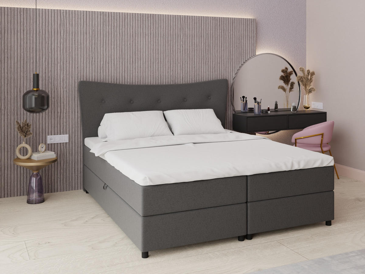 BOXBETT Nevada 180 x 200 cm Doppelbett mit hochwertiger Bonell-Matratze und Topper - Dunkelgrau - Dunkelgrau, Holz (180/200cm) - Panda Möbel