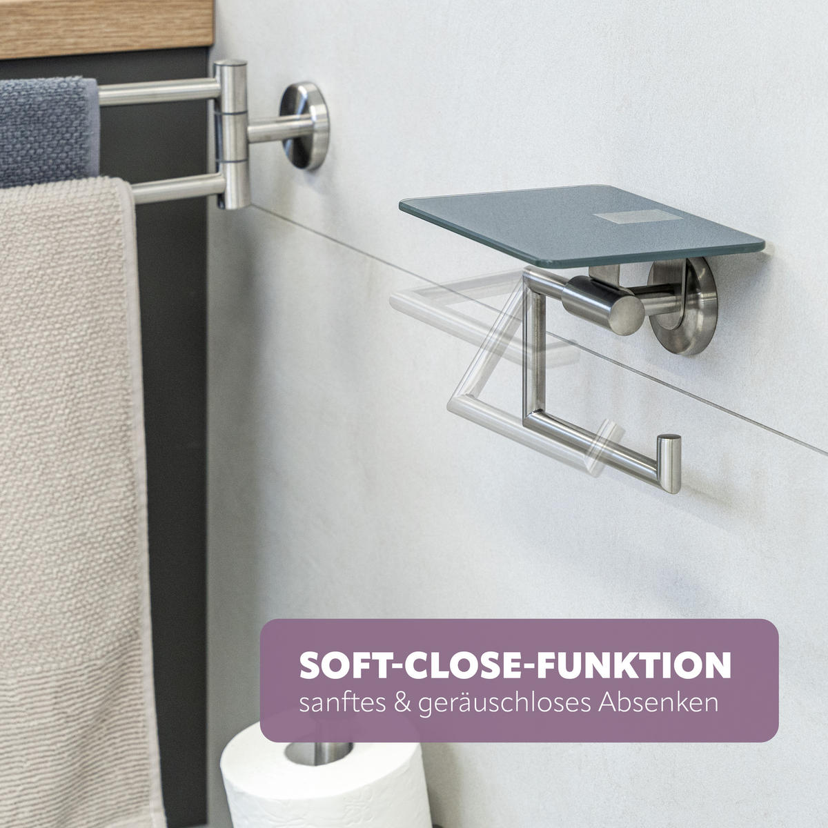 TOILETTENPAPIERHALTER PIAZZA mit Glasablage, Edelstahl - Grau, Metall (17/13.4/13.5cm) - bremermann