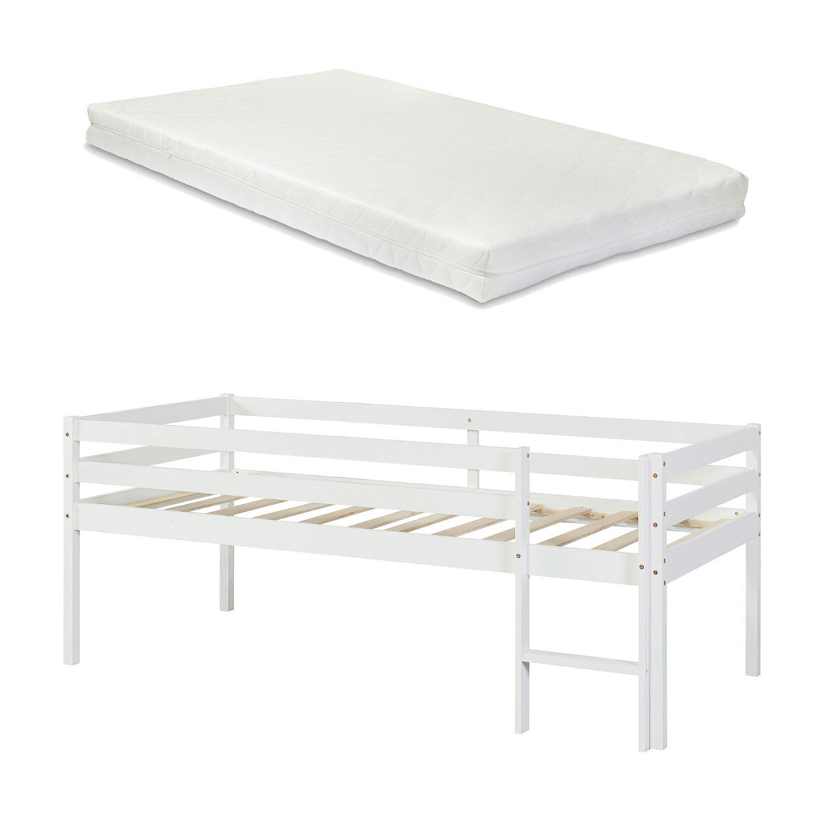 KINDERBETT Siikalatva mit Matratze - Weiß, Holz (90/200cm) - [en.casa]