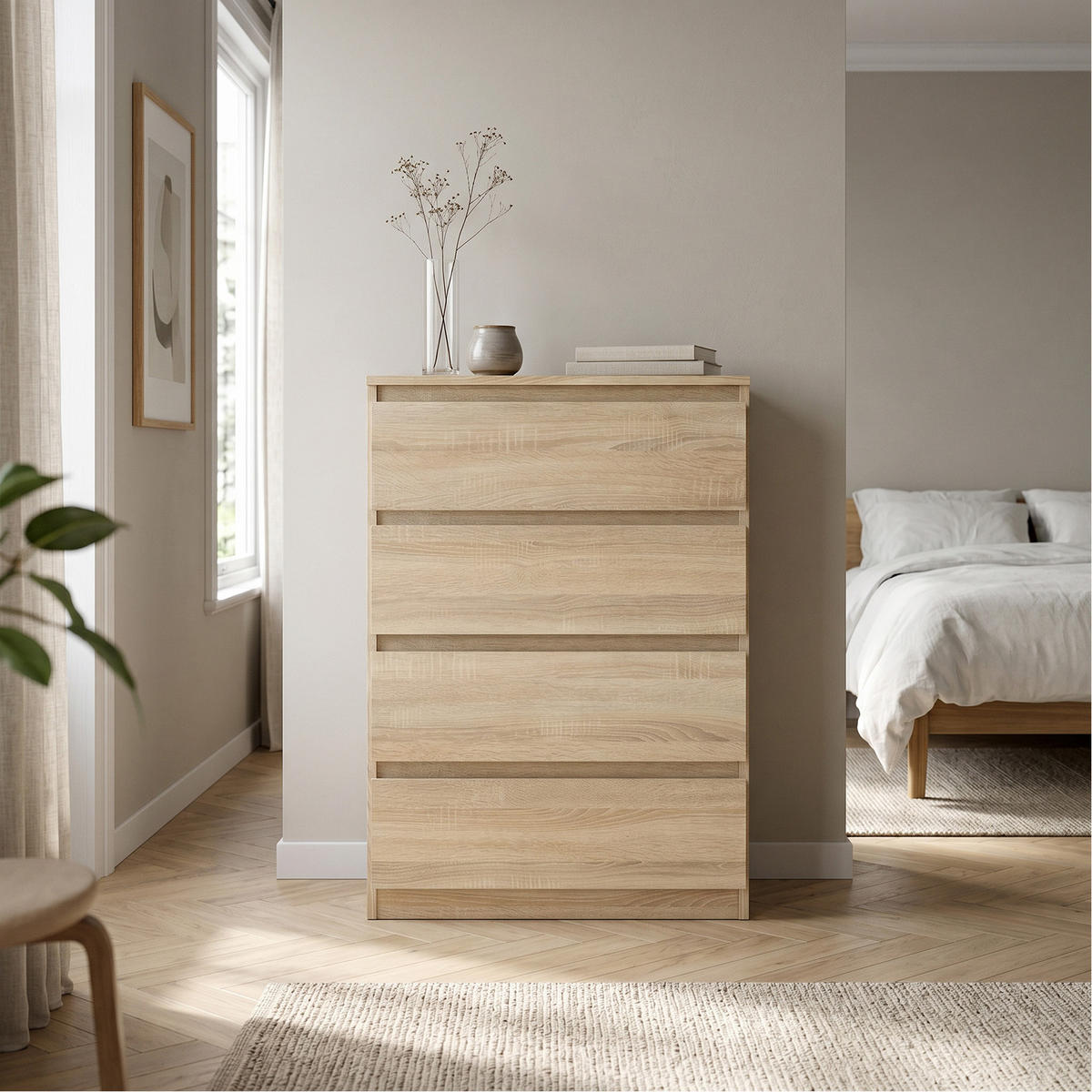 KOMMODE NUDO 70/102/39cm mit 4 Schubladen Türen Sonoma Eiche - Sonoma Eiche, Holzwerkstoff (70/102/39cm) - MASSENO
