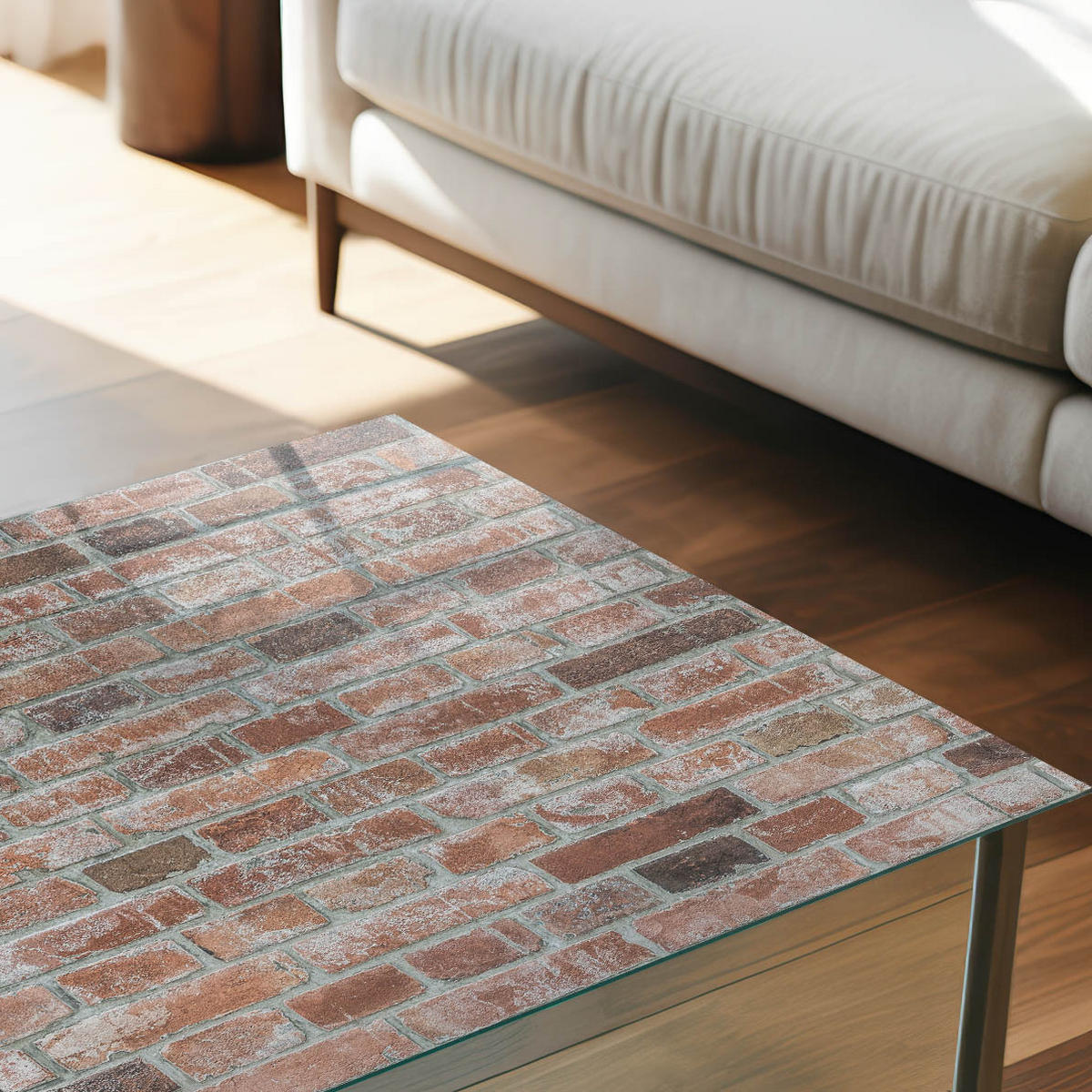 GLASPLATTE 80x60 cm – Ziegelmauer - Beige, Glas (0.4/80/60cm) - ArtPrintCave