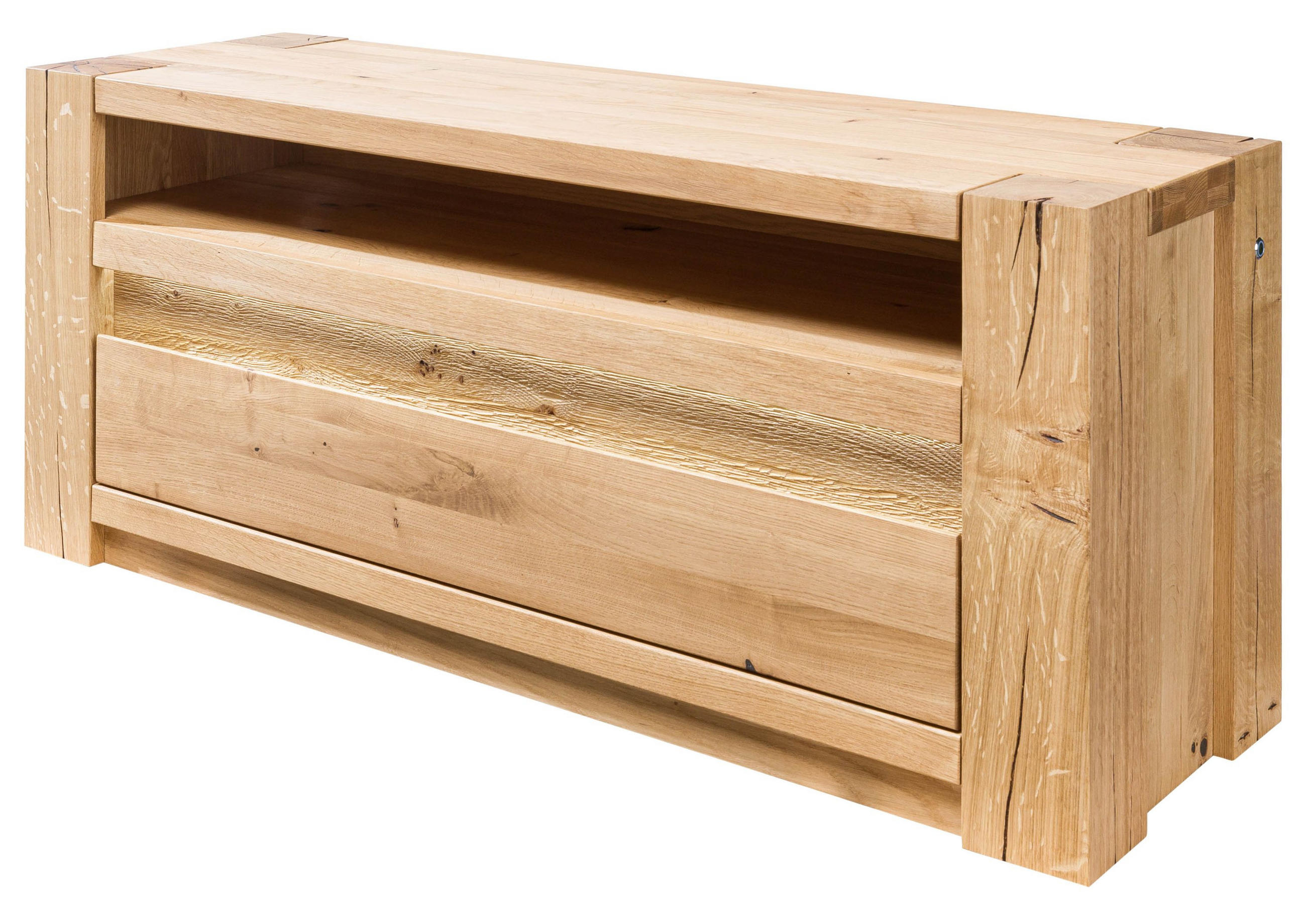 TV-BOARD Wildeiche 123x40x53 beige geölt KENT #209 - Beige, Holz (40/53/123cm) - Massivmoebel24