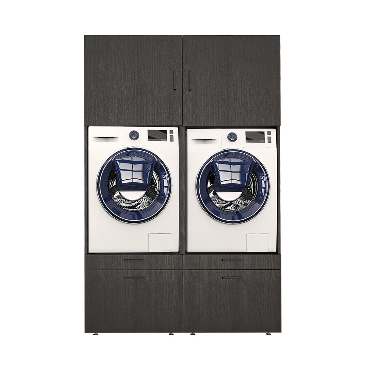 WASCHMASCHINENSCHRANK Serie 2 134cm Breit, 205cm Hoch - Schwarz, Holzwerkstoff (134/205/67cm)