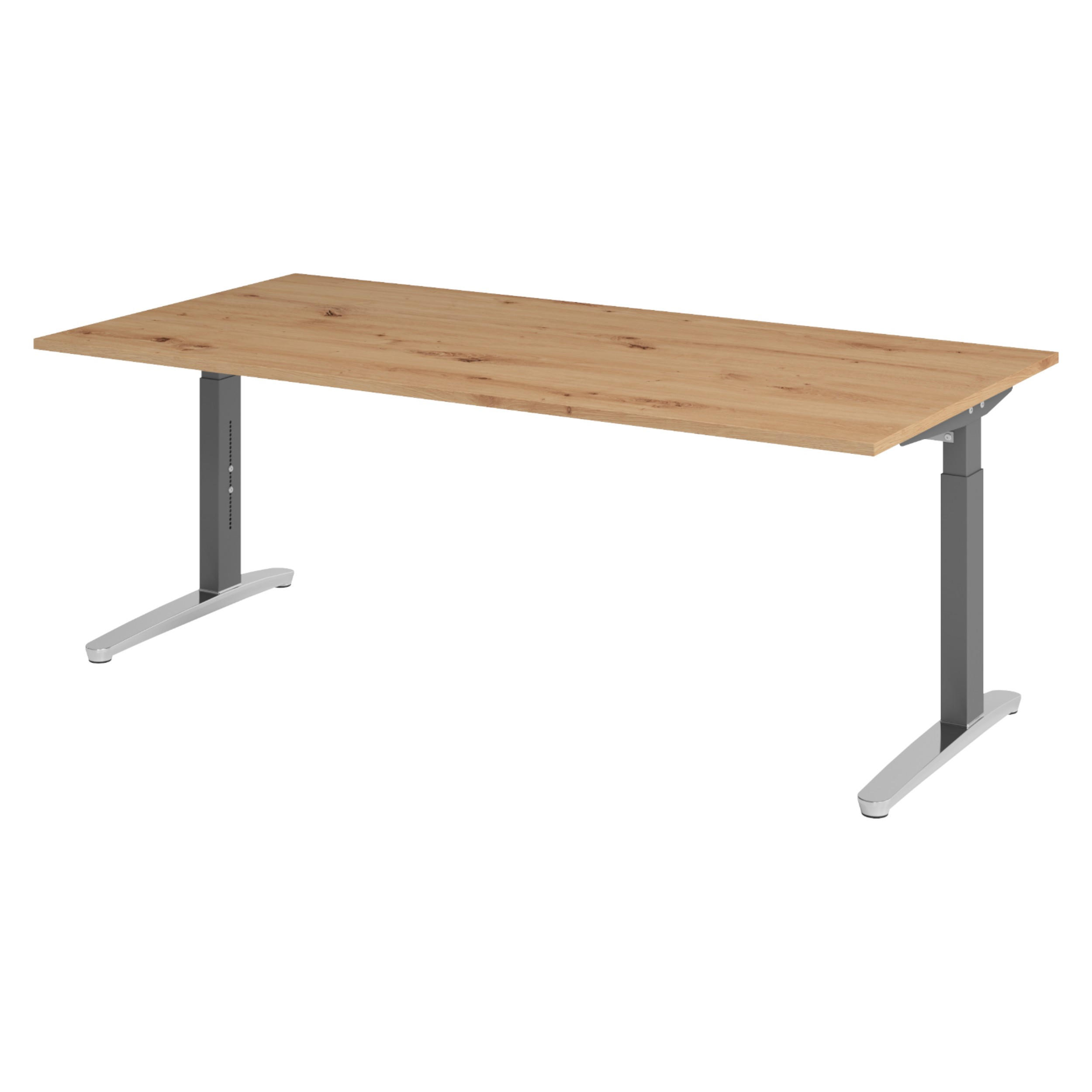 bümö Schreibtisch Wildeiche, Graphit, Silber 200x74x100 cm