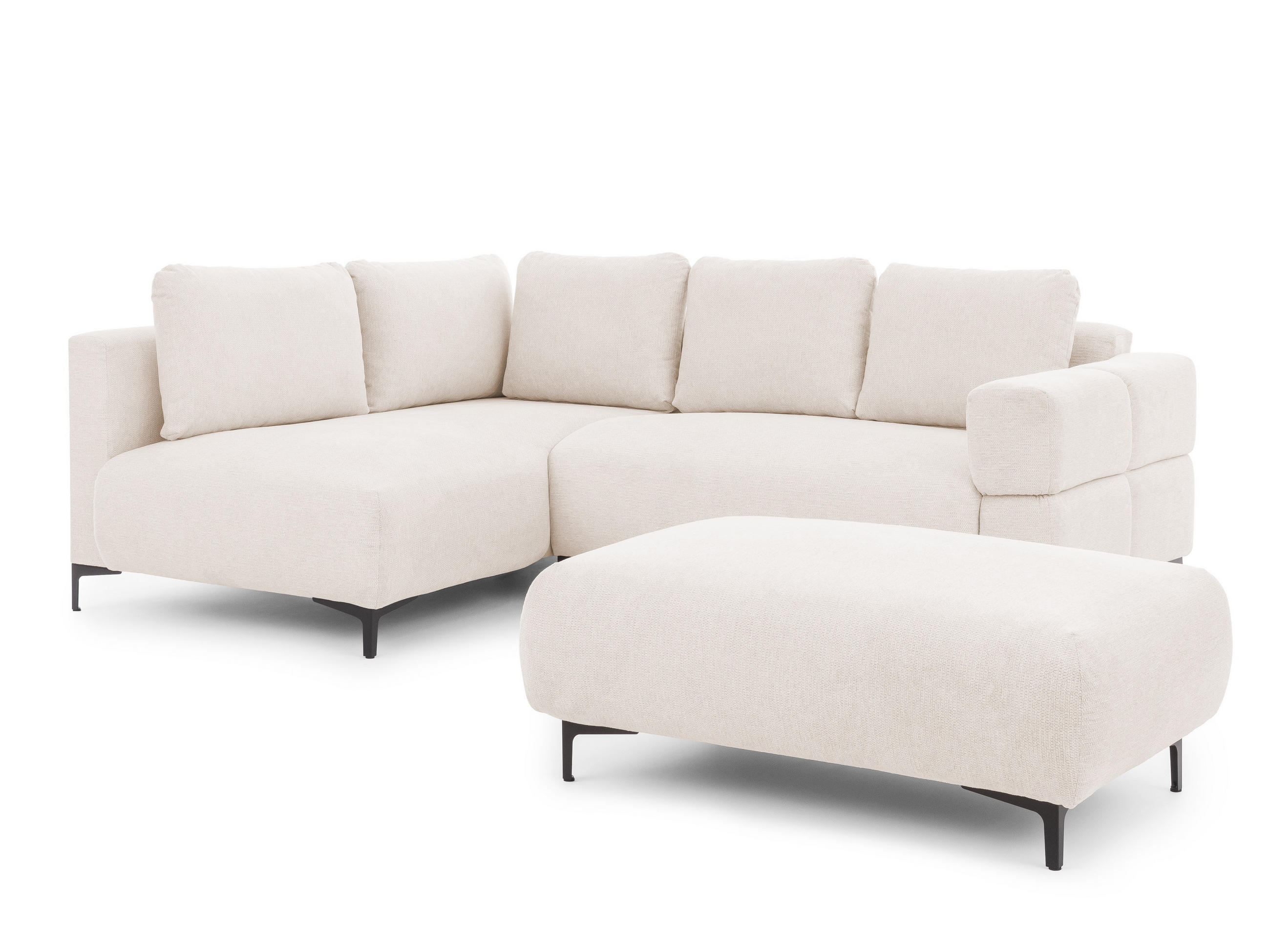 ECKSOFA inkl. Hocker Cardea mit Schlaffunktion in Bubble-Optik aus weichem Creme Strukturstoff und hohem Sitzkomfort - Ottomane links - Creme/Schwarz, Holz/Textil (170/230cm) - S-Style Möbel